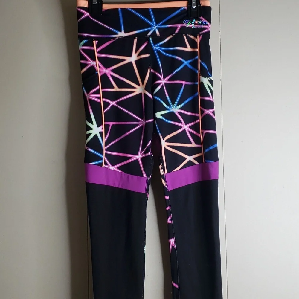 Girls Justice Sport Neon Black Leggings Medium
